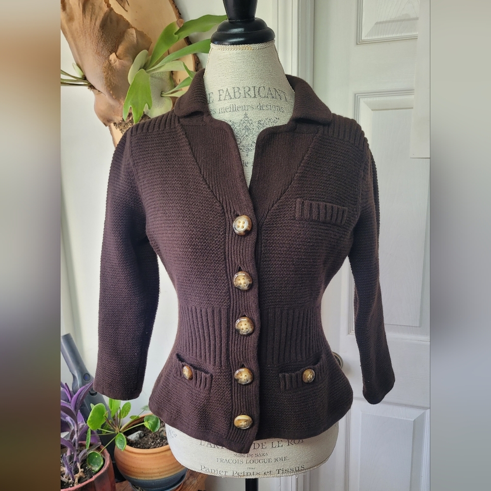 Vintage Diane Von Furstenberg DVF Brown Wool Cardigan Sweater Jacket L